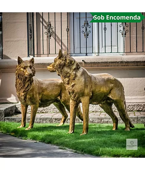 imagem de Par de Lobos em Bronze 104cm EBZ702 Força e Espírito Selvagem