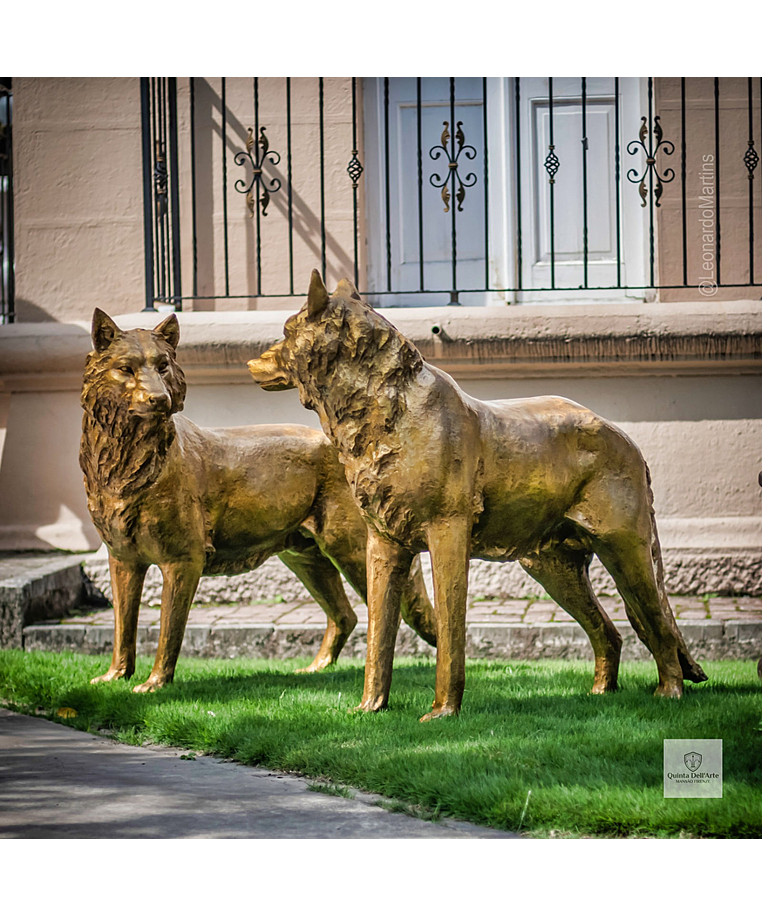 imagem do produto Par de Lobos em Bronze 104cm EBZ702 For�a e Esp�rito Selvagem