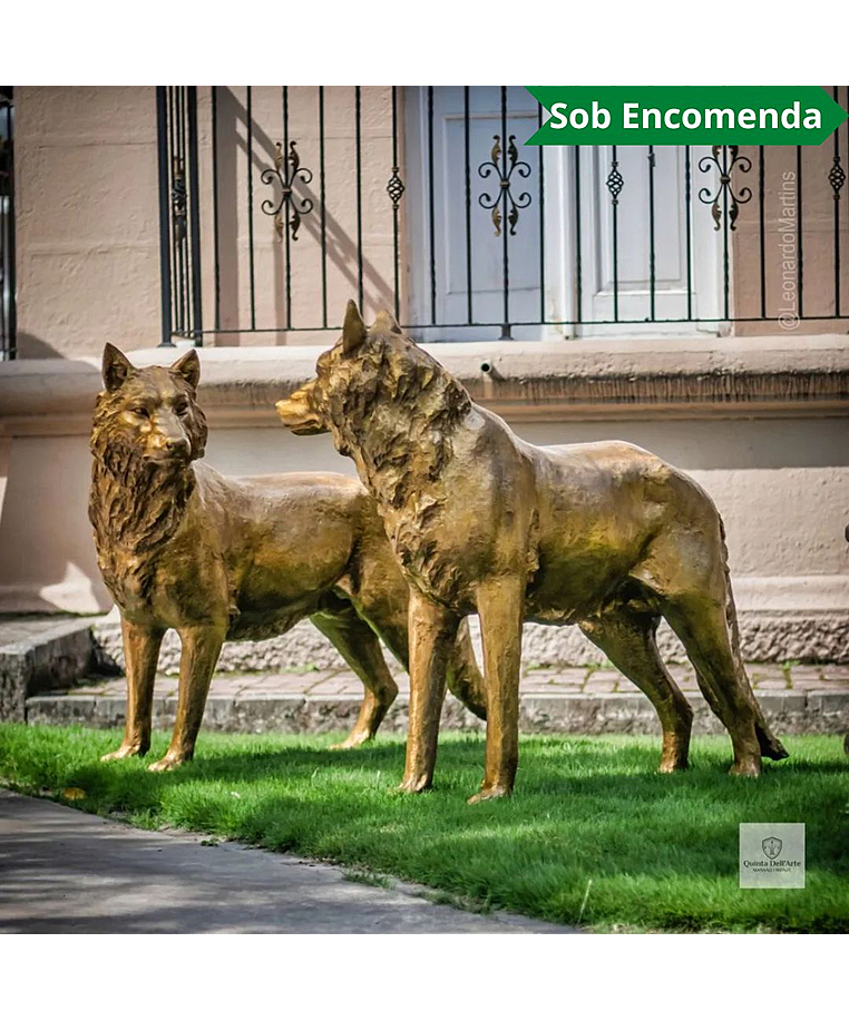 imagem do produto Par de Lobos em Bronze 104cm EBZ702 For�a e Esp�rito Selvagem