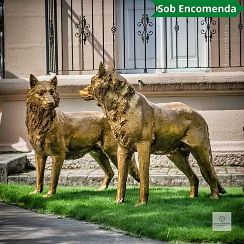 imagem de Par de Lobos Escultura em Bronze 104cm EBZ702