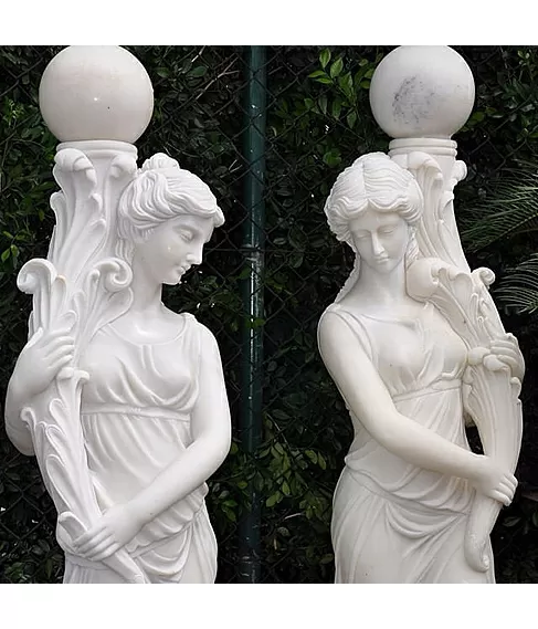 imagem de Par de Luminárias Aurora em Mármore Branco 190cm - EMP380 Elegância e Luz Clássica