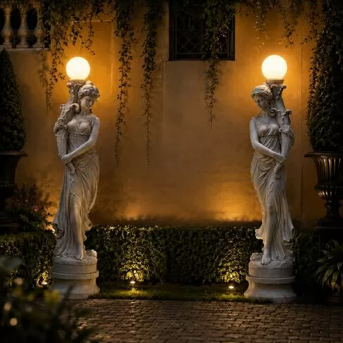 imagem de Par de Luminárias Aurora em Mármore Branco 190cm - EMP380 Elegância e Luz Clássica