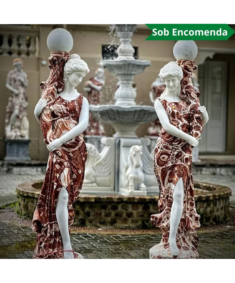 imagem do produto Par de Lumin�rias Aurora em M�rmore Rosso 190cm - EMP621 Eleg�ncia para Jardins