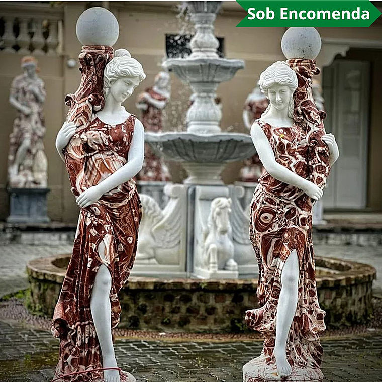 imagem do produto Par de Lumin�rias Aurora em M�rmore Rosso 190cm - EMP621 Eleg�ncia para Jardins