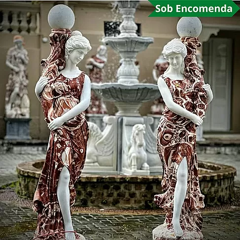 imagem de Par de Luminárias Aurora em Mármore Rosso 190cm - EMP621 Elegância para Jardins