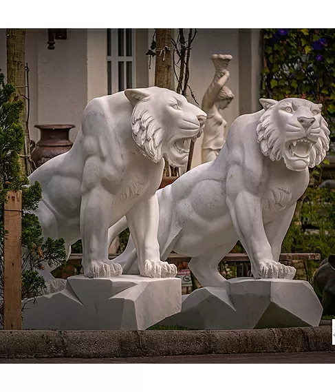 imagem de Par de Tigres em Mármore Branco 120cm - EMP503