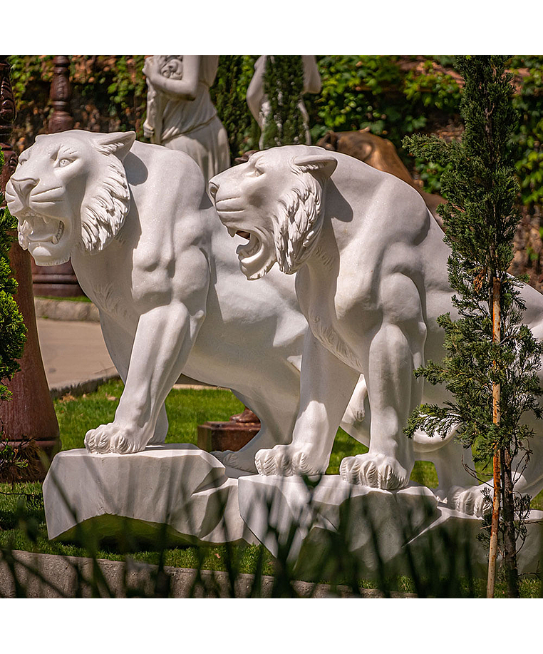 imagem do produto Par de Tigres em M�rmore Branco 120cm EMP503 For�a e Eleg�ncia Natural