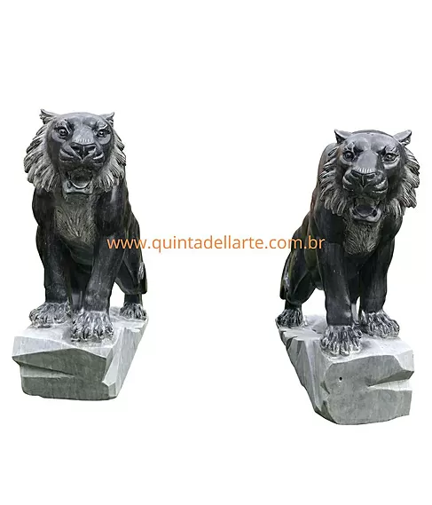 imagem de Par de Tigres em Mármore Negro 120cm - EMP508