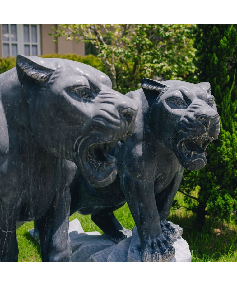 imagem do produto Par de Tigres em M�rmore Negro 120cm - EMP508 For�a e Eleg�ncia