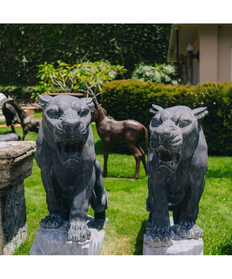 imagem do produto Par de Tigres em M�rmore Negro 120cm - EMP508 For�a e Eleg�ncia