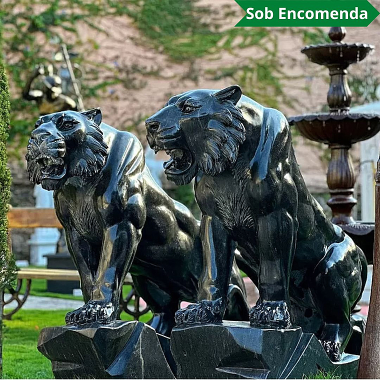 imagem do produto Par de Tigres em M�rmore Negro 120cm - EMP508 For�a e Eleg�ncia