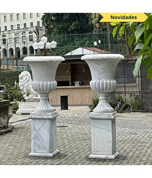 imagem de Par de Vasos em Mármore Branco 200cm VMP138 Luxo Monumental