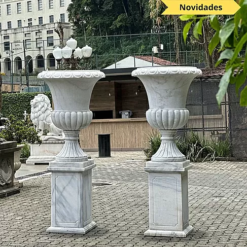 imagem de Par de Vasos em Mármore Branco 200cm VMP138 Luxo Monumental