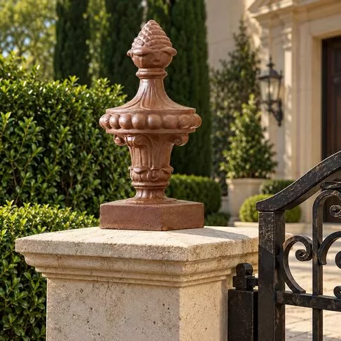 imagem de Pinha Decorativa com Base 65cm em Ferro Fundido VRF163 Para Jardins e Projetos Clássicos 