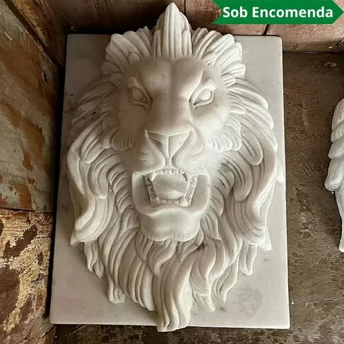 imagem de Placa Cara de Leão em Mármore 36cm VRMP325 Detalhe Clássico