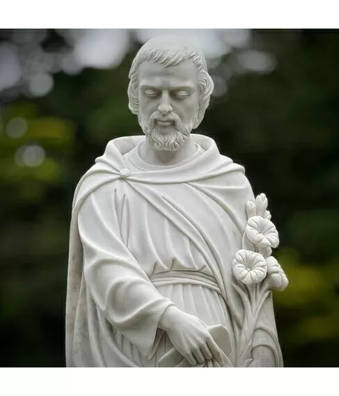 imagem de São José Mármore Branco 160cm - IMP351 Escultura Religiosa Clássica para Ambientes