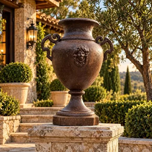 imagem de Vaso Decorativo Anfora Cara de India em Ferro Fundido 85cm  - VF037A Design Clássico
