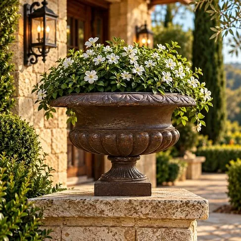 imagem de Vaso Decorativo Pequeno Sem Alça em Ferro Fundido 34cm -VF039 Design Clássico para Jardins