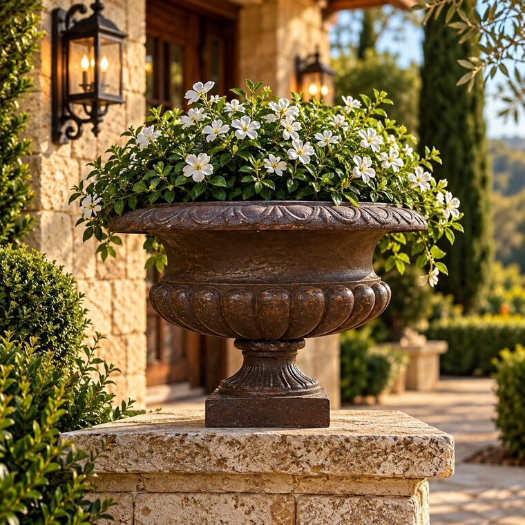 imagem do produto Vaso Decorativo Pequeno Sem Al�a em Ferro Fundido 34cm -VF039 Design Cl�ssico para Jardins