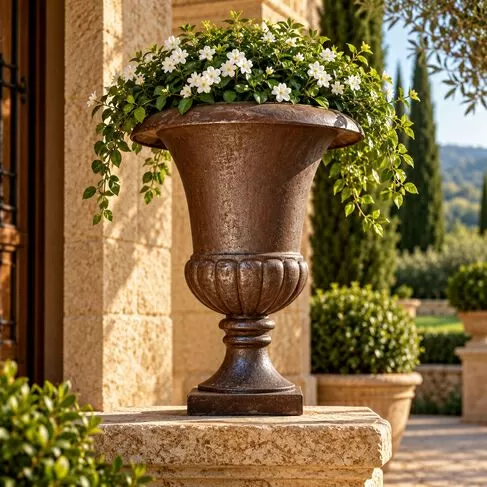 imagem de Vaso Decorativo Século XIX em Ferro Fundido 78cm - VF031 Design Clássico para Jardins 